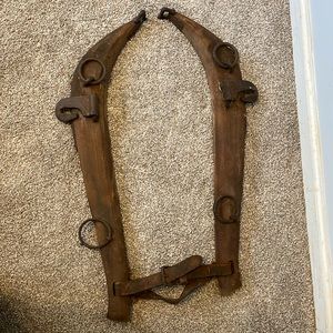 Antique Vintage Primitive Horse Ox Leather Wood Harness kit